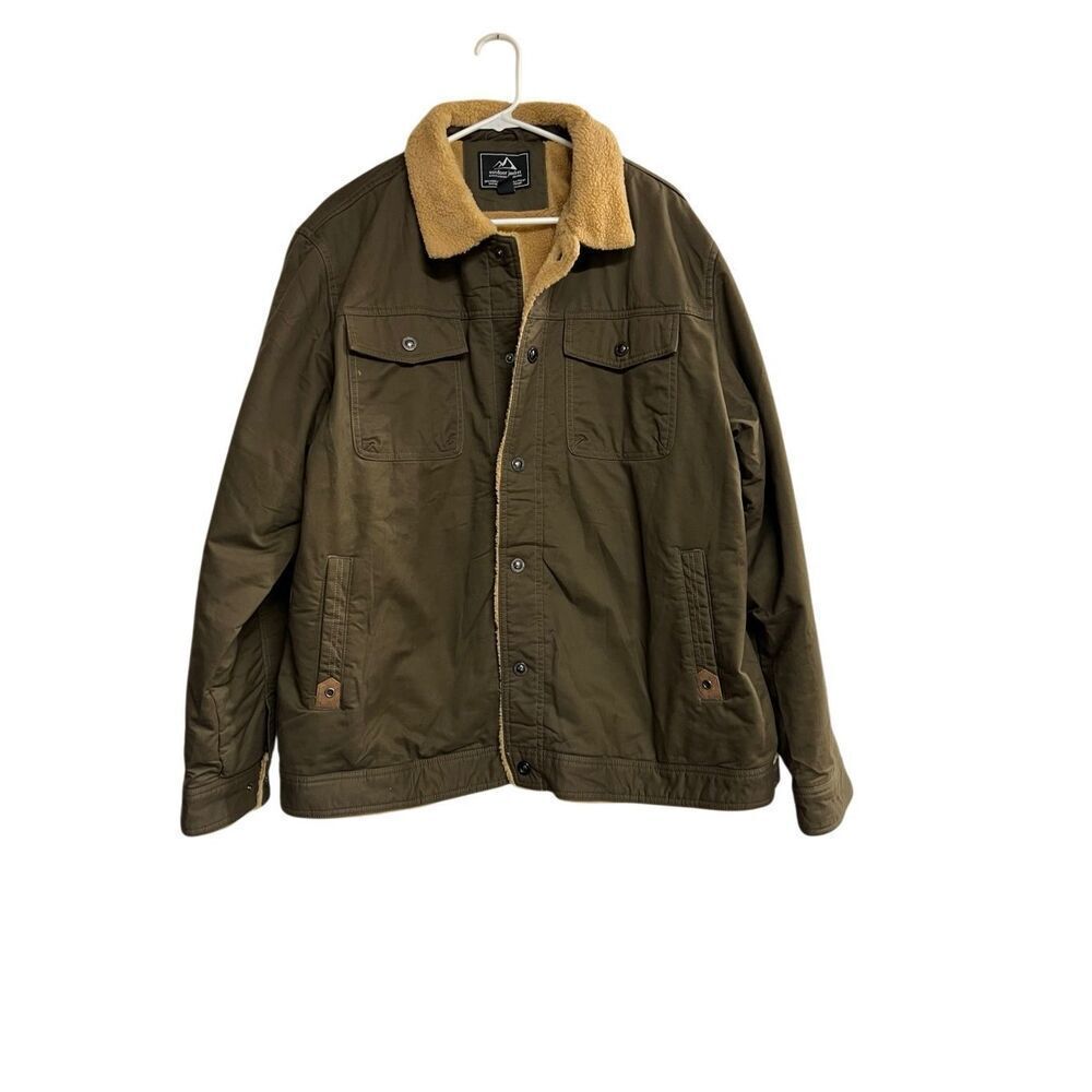 FASHION SPORT Mens Green Sherpa Fleece Outdoor Cargo Work Jacket Coat XL